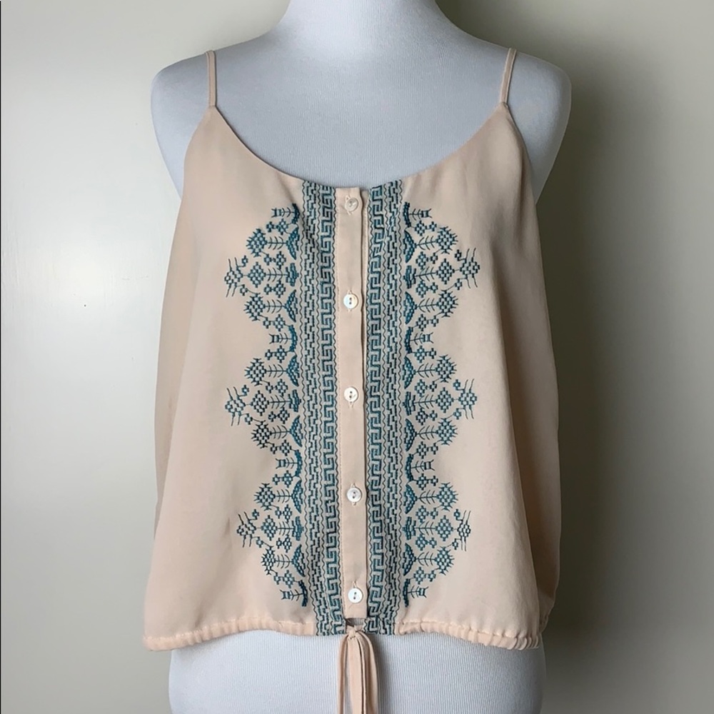 Rory Beca Forever 21 Embroidered Blush Crop Tank S
